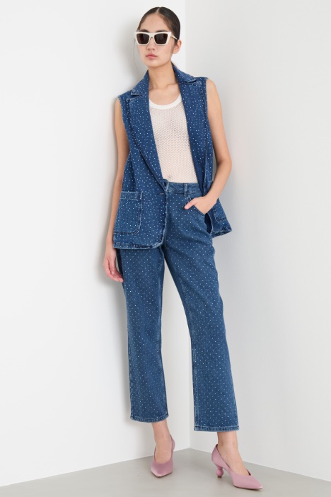 Gilet in jeans con strass Intrend
