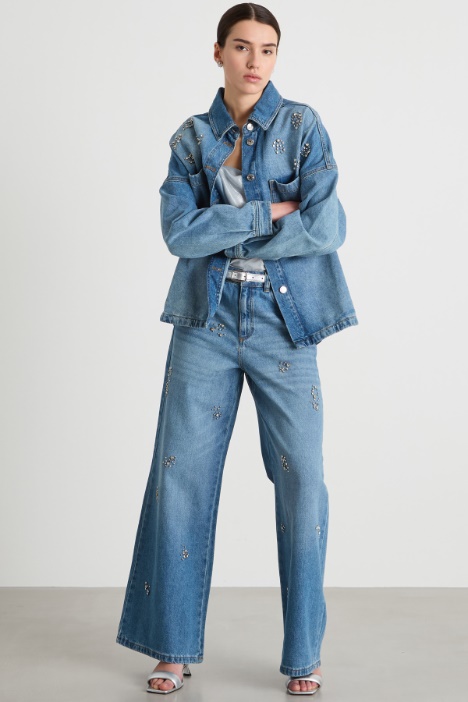 Wide-leg jeans with rhinestones Intrend