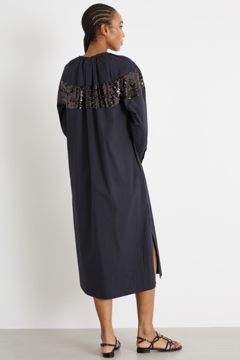 Maxi dress in popeline con paillettes
