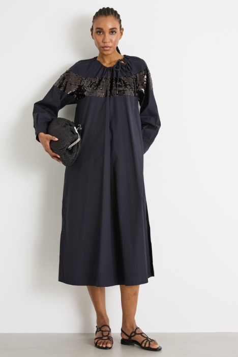 Maxi dress in popeline con paillettes