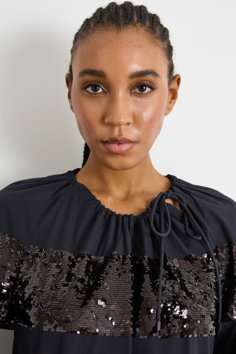 Maxi dress in popeline con paillettes