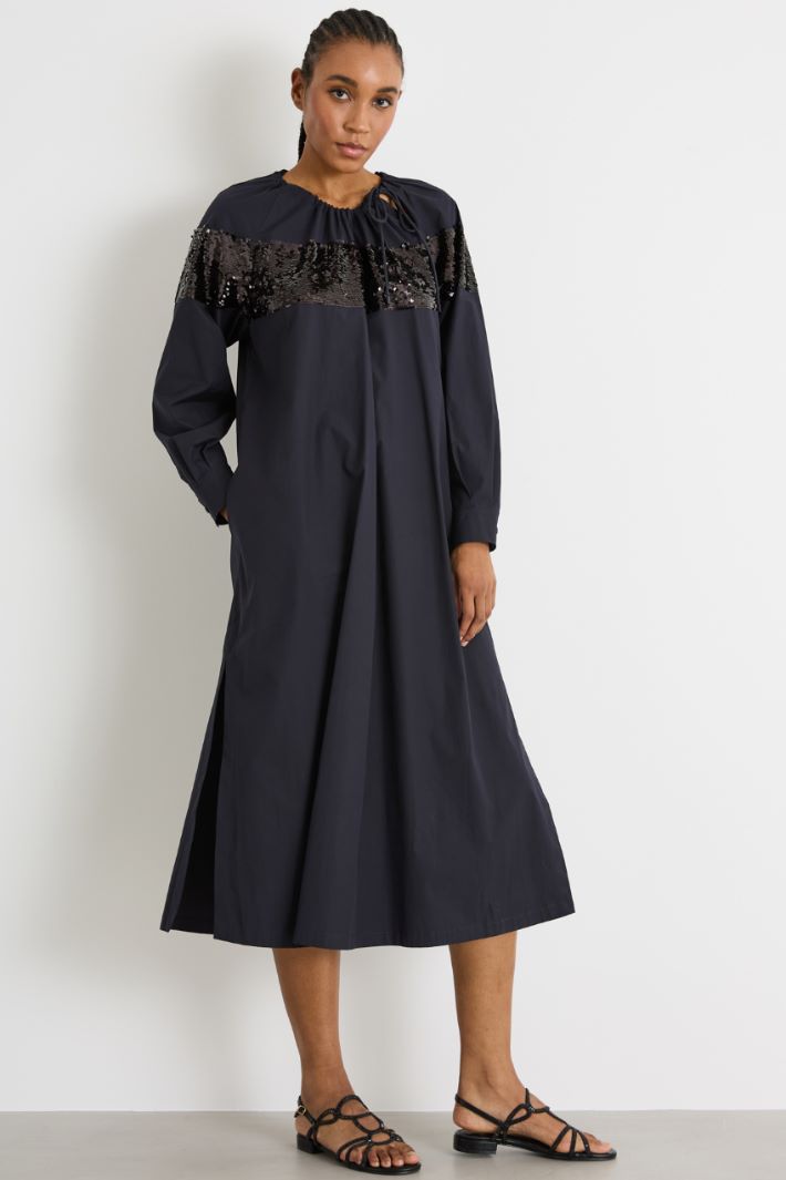 Sequin-embroidered poplin maxi dress Intrend