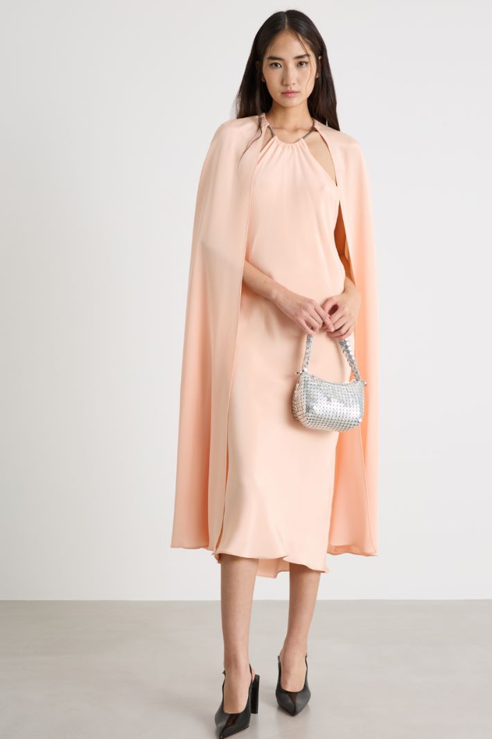 Caped crepe de chine sheath dress Intrend