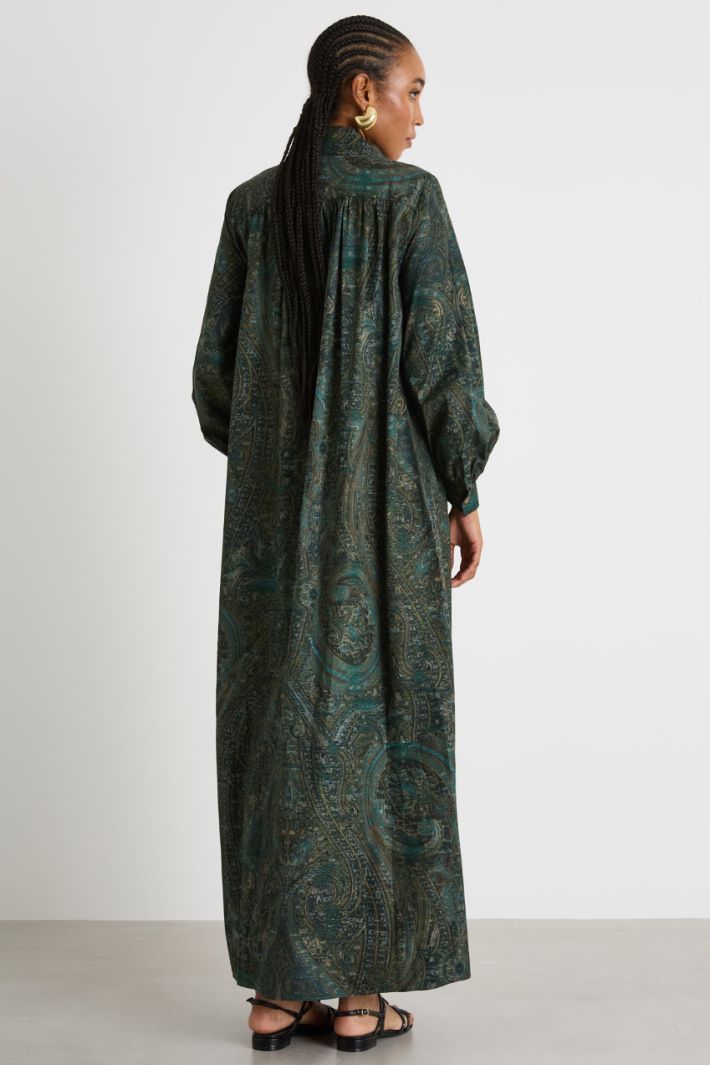 Vestido largo de popelina estampada - VERDE - Intrend - 4
