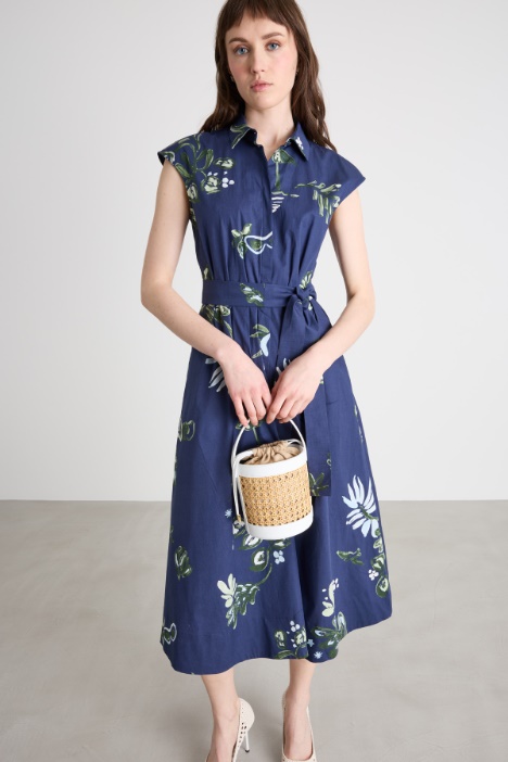 Abito con cintura in popeline stretch