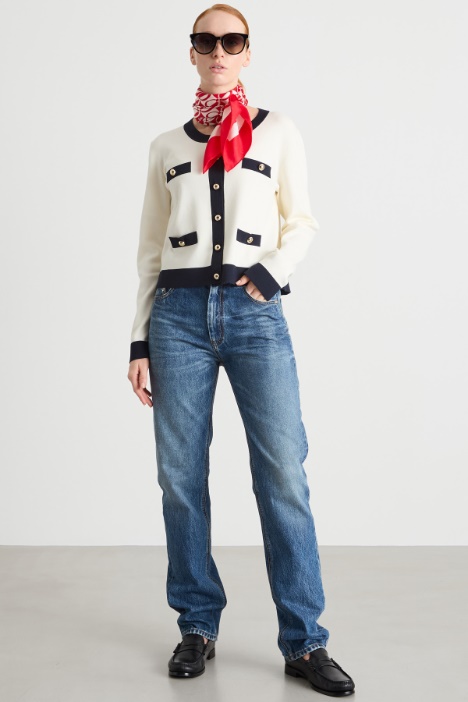 Boxy cardigan with contrast trims Intrend