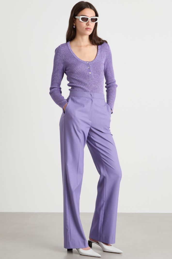 Metallic-finish knit Henley top Intrend