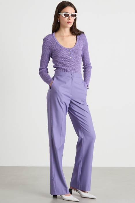 Metallic-finish knit Henley top Intrend