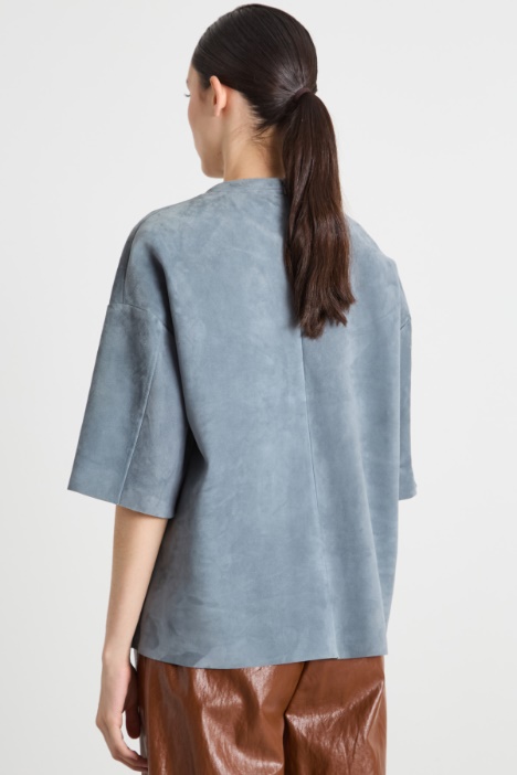 Blusa in pelle scamosciata