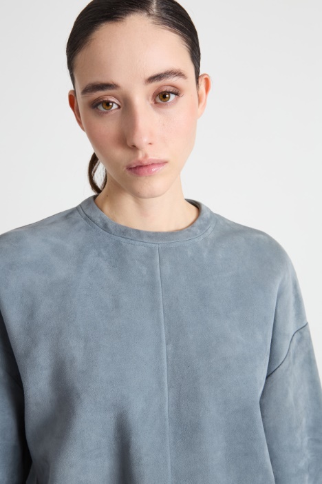 Blusa in pelle scamosciata