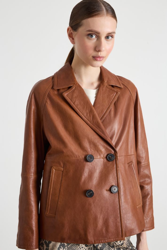 Double-breasted leather jacket Intrend - 3