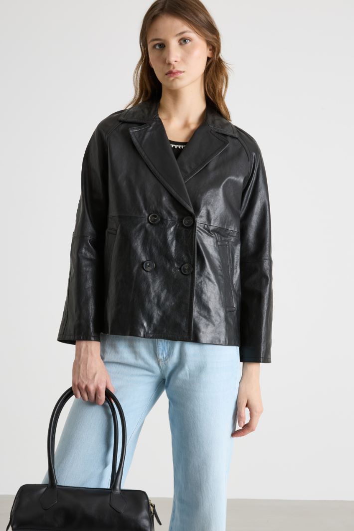 Double-breasted leather jacket Intrend - 2