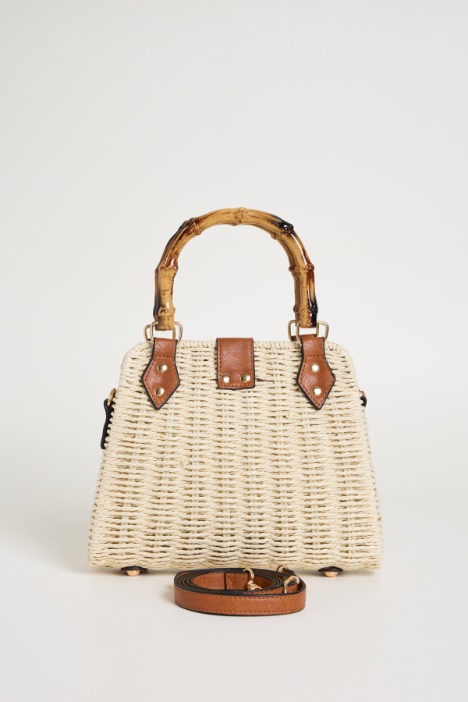 Borsa a trapezio con manico in bamboo