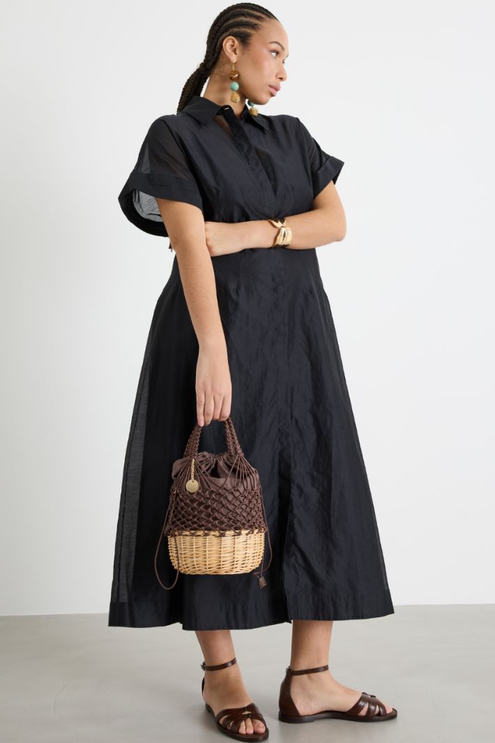 Mesh and rattan bucket bag Intrend - 5