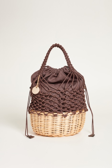 Mesh and rattan bucket bag Intrend