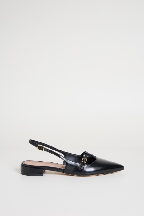 Slingback T-bar in pelle lucida Intrend
