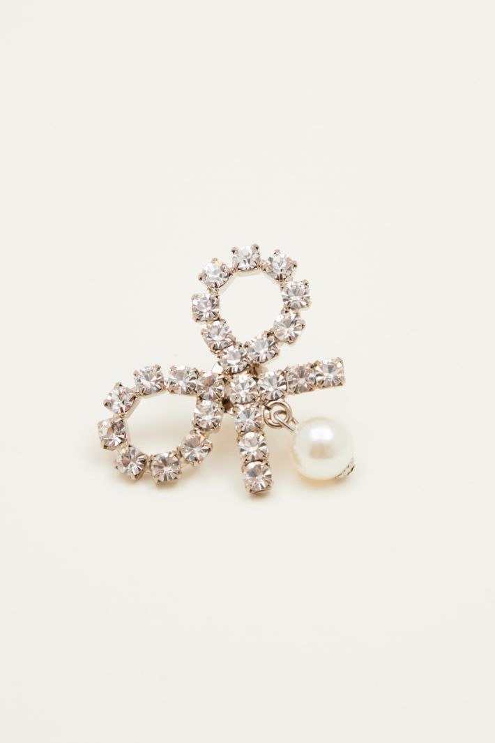 Rhinestone bow earrings with pearl drop Intrend - 2