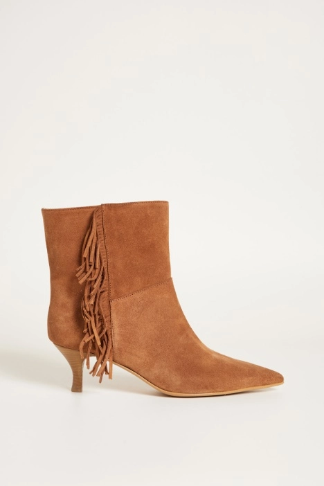 Fringed Suede Ankle Boots - Intrend