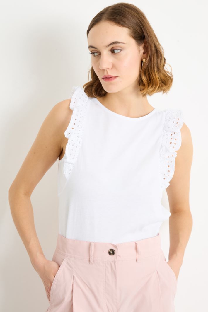 Broderie Anglaise ruffle top Intrend - 2