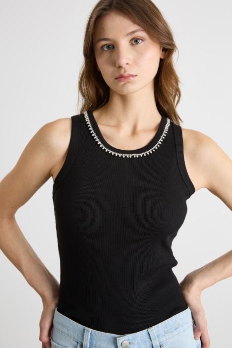 Top in jersey con strass