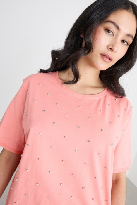 T-shirt in jersey con strass