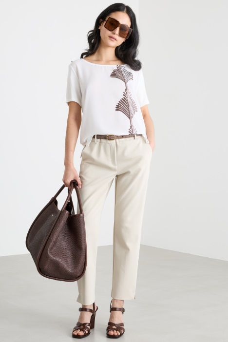 Crepe de chine and jersey T-shirt Intrend