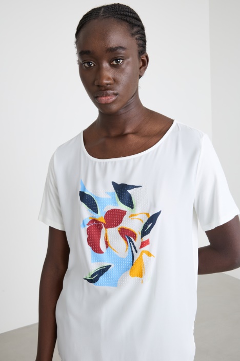 T-shirt in jersey e crepe de chine