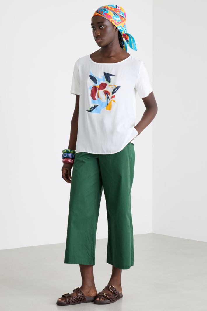 Crepe de chine and jersey T-shirt Intrend