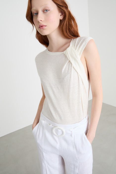 Top in jersey con motivo a nodo