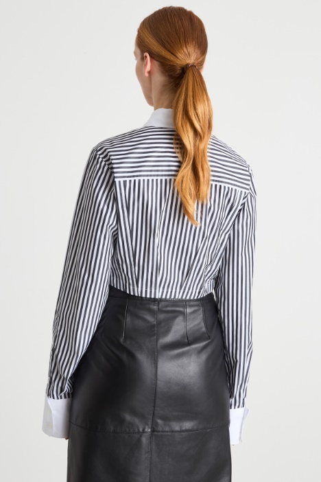 Camicia crop in popeline a righe