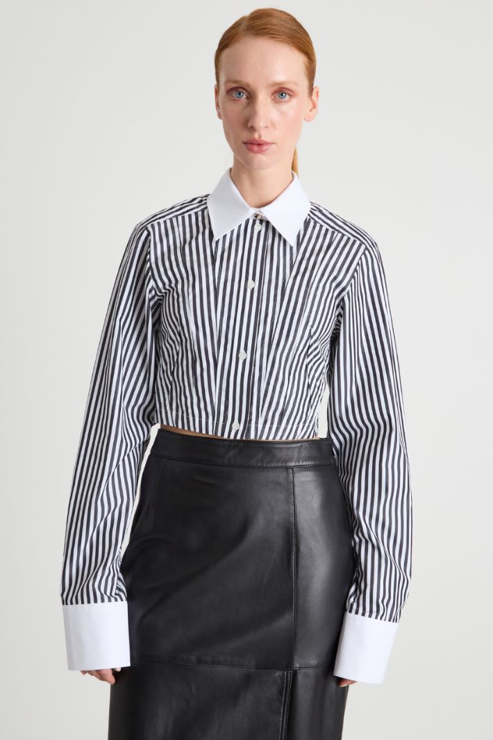 Striped Poplin Cropped Shirt Intrend - 2