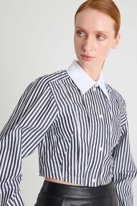 Camicia crop in popeline a righe