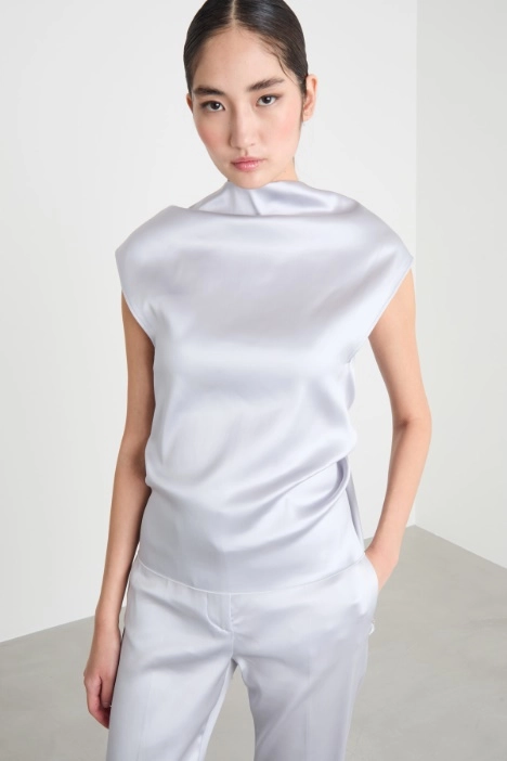 Sleeveless draped stretch-satin top - Intrend