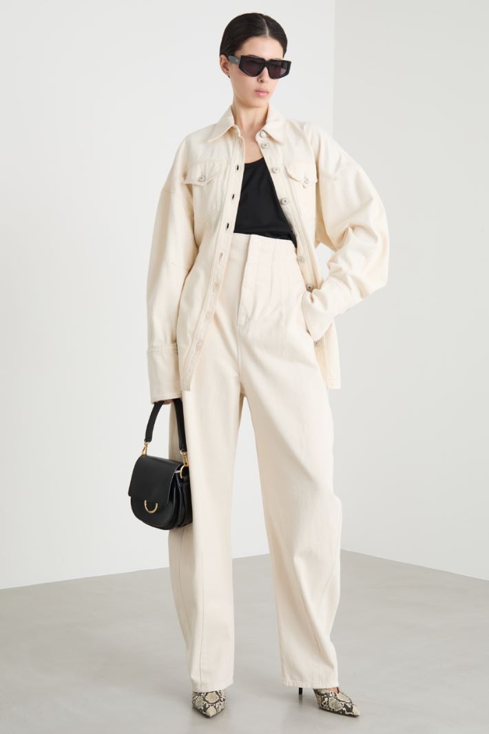 Long belted bull denim jacket Intrend