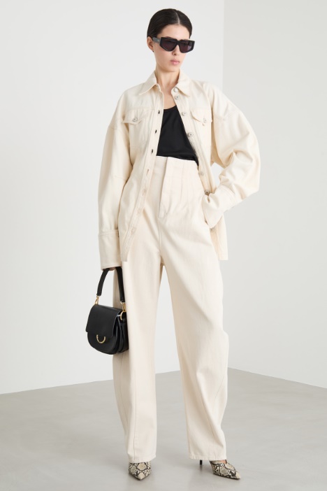 Long belted bull denim jacket Intrend