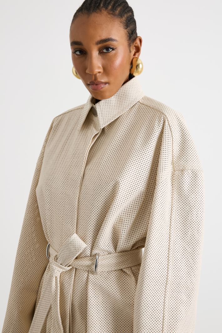 Long perforated nappa leather trench coat Intrend - 3