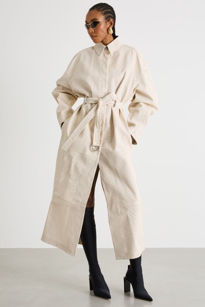 Long perforated nappa leather trench coat Intrend