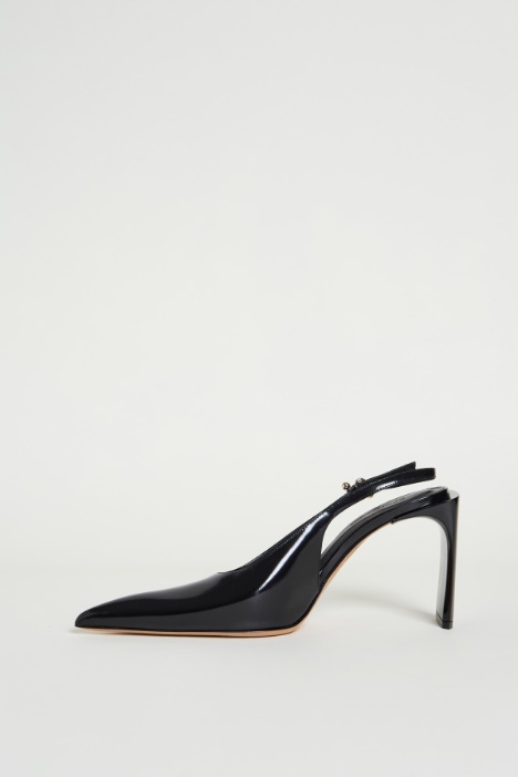 Slingback alta in pelle lucida