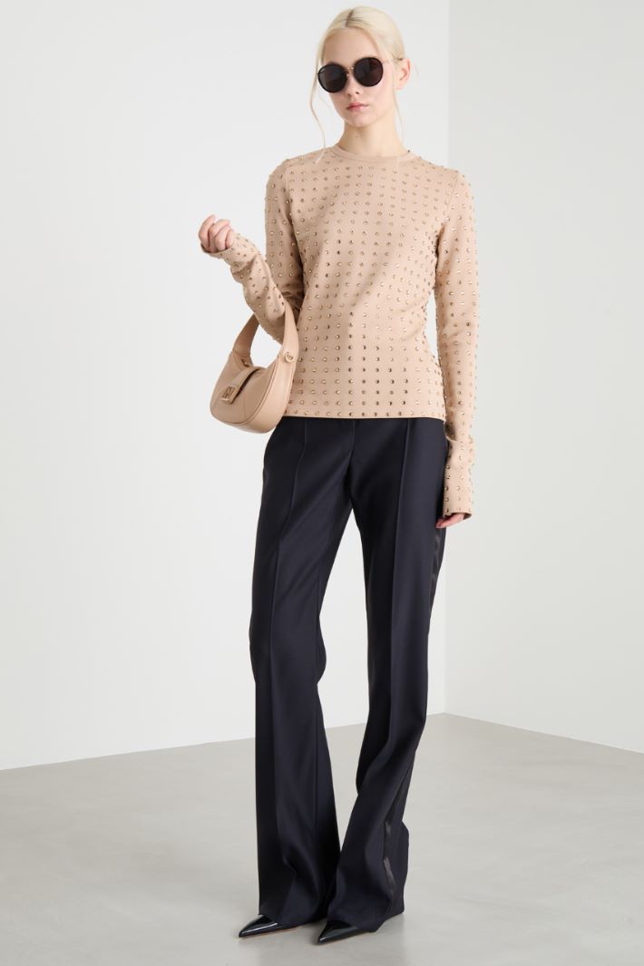 Rhinestone-embellished jersey top Intrend