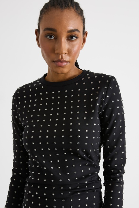 Top in jersey con strass