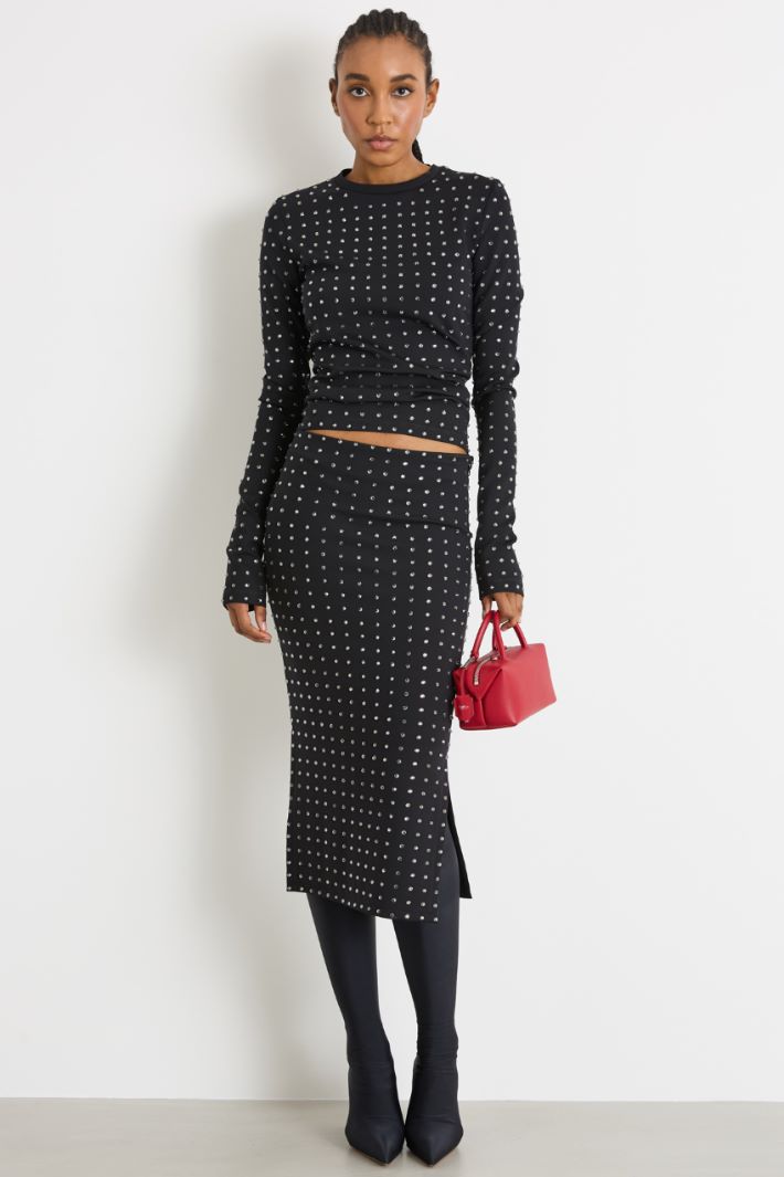 Rhinestone-embellished jersey top Intrend