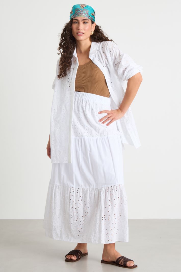 Broderie anglaise-hem long skirt Intrend