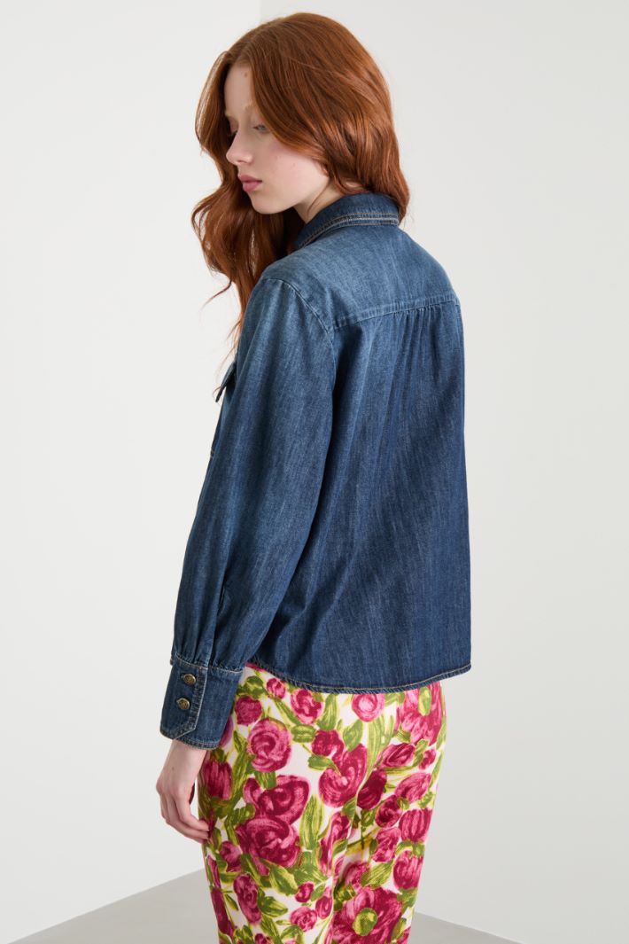 Floral-appliqué denim shirt Intrend - 4