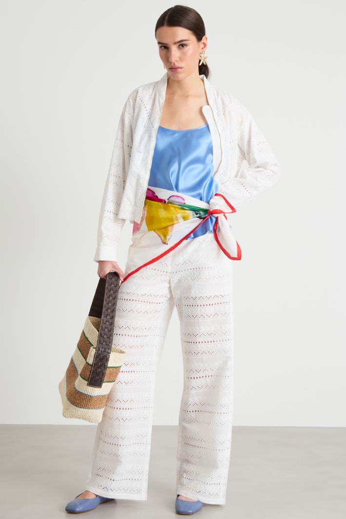 Straight-leg embroidered voile trousers Intrend