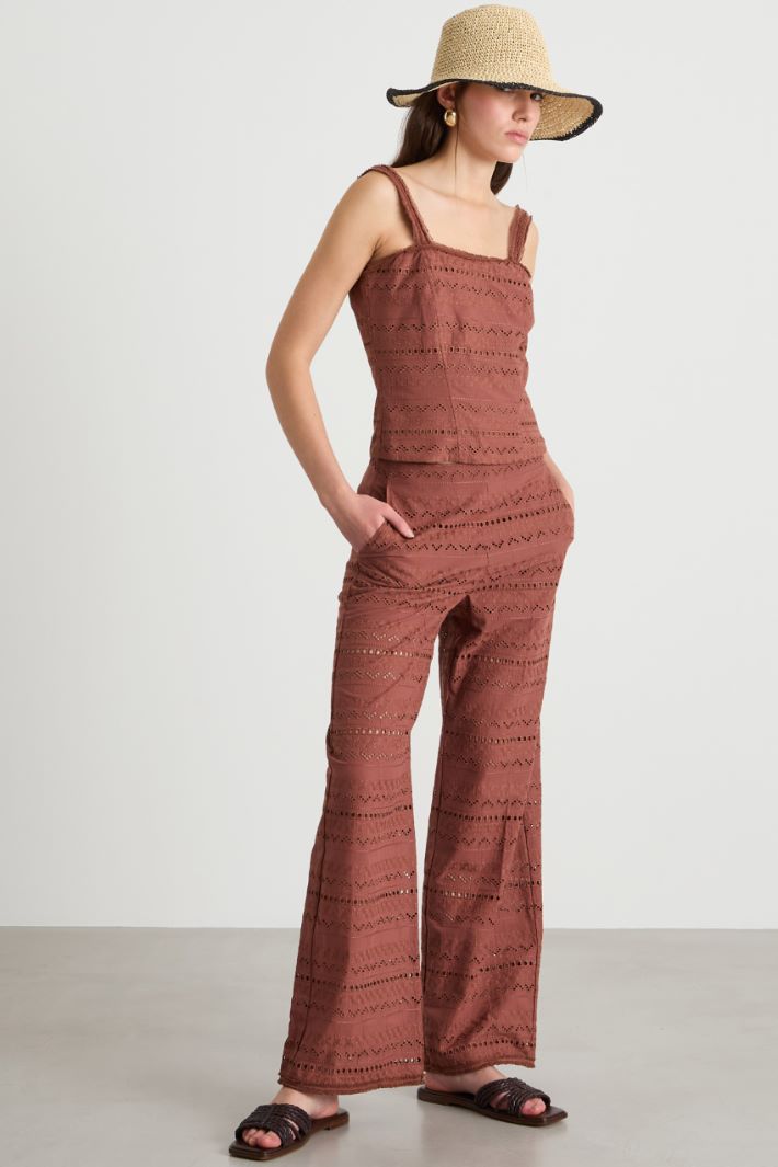 Pantalón recto de voile bordado Intrend