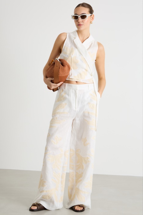 Embroidered Linen Trousers Intrend