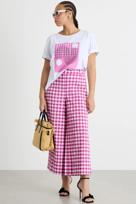 Seersucker cropped trousers - Intrend