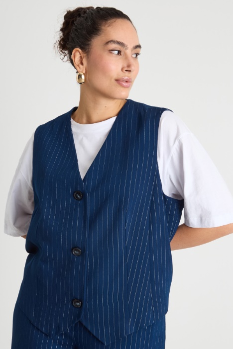 Gilet monopetto in tessuto gessato