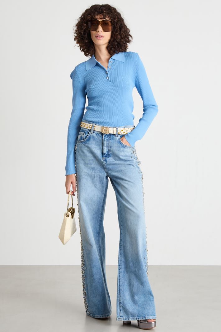 Rhinestone-embellished wide-leg jeans Intrend