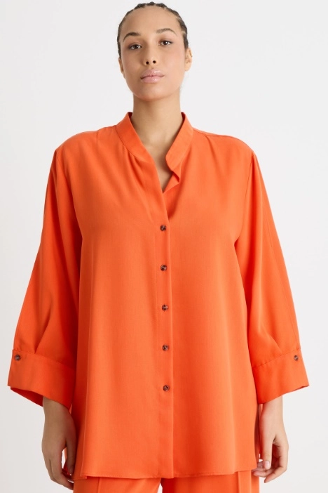 Wide-sleeve twill blouse - Intrend